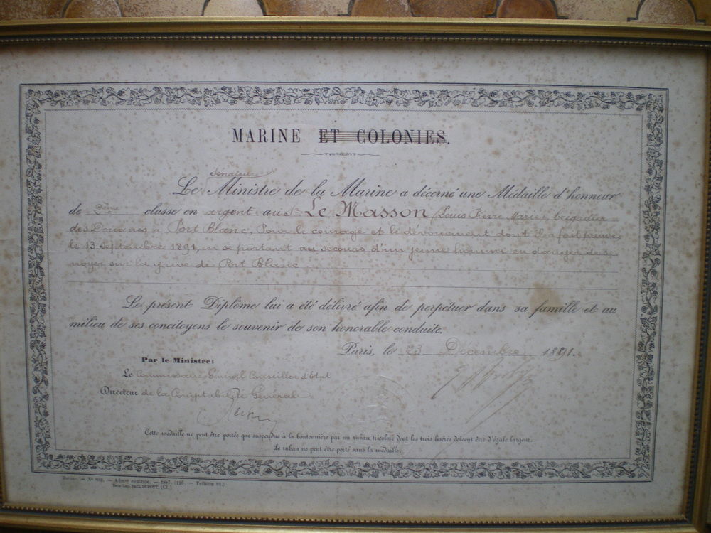 Dipl�me de la Marine et des Colonies. 60 Caen (14)