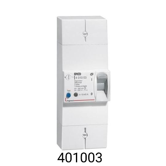 Disjoncteur de branchement Enedis - 2P - 15/45 A - diff�rentiel s�lectif 500 mA R�f: 401003 | Legrand 50 Li�vin (62)