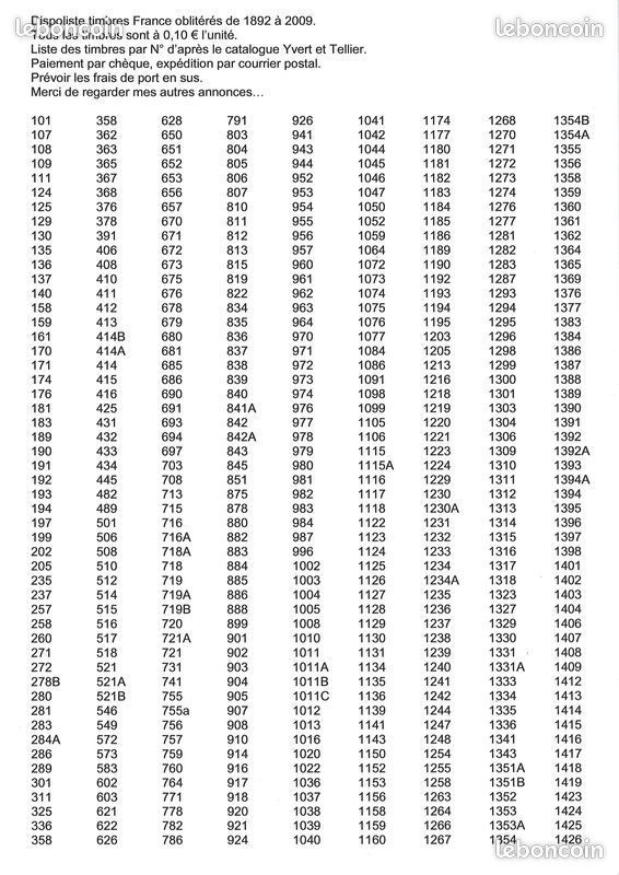 Dispoliste timbres France oblit�r�s de 1892 � 2009
1 Aillevillers-et-Lyaumont (70)