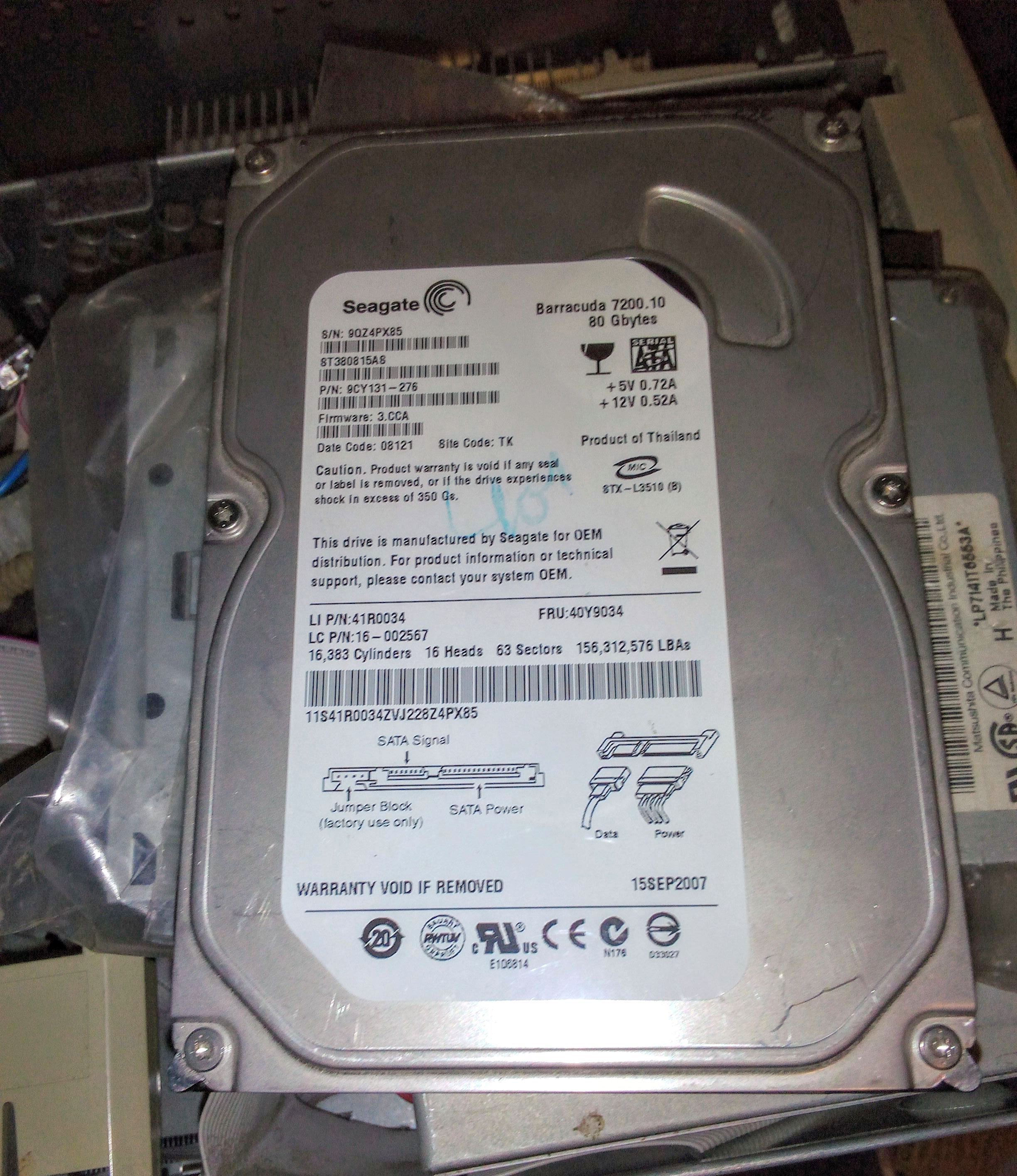 Disque dur sata  80G0   fonctionnel 12 Lampertheim (67)