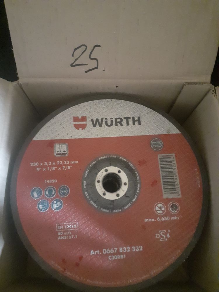 Lot de 25 disques a meuler couper 230 x 3.2 PIERRE neuf WURTH Marque professionnel 80 euros les 25 disques a couper meuler tron�onner 80 Lens (62)