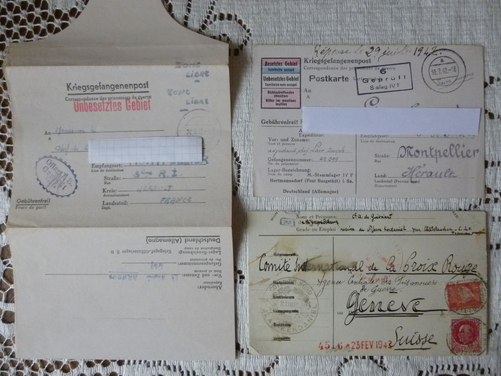 3 DOCUMENTS CORRESPONDANCE DES PRISONNIERS DE GUERRE . 1942 8 Urb�s (68)