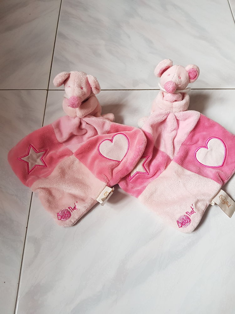 LOT DE 2 DOUDOU SOURIS ROSE -MOUCHOIR PHOSPHO - BABY NAT 10 La Clotte (17)