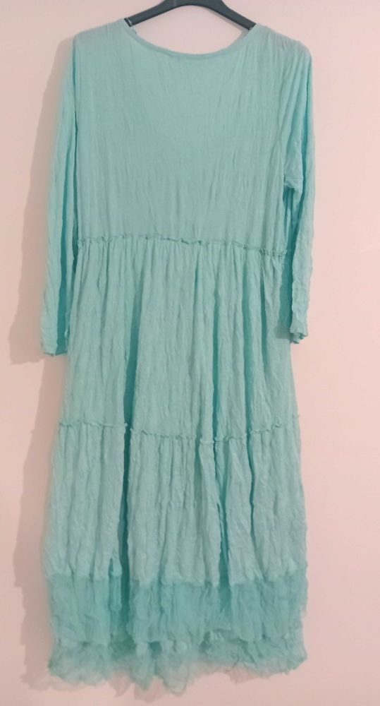 �OE� Robe �t� longue tissu froiss� Couleur Cyan Turquoise Lauren Vidal 20 Gap (05)