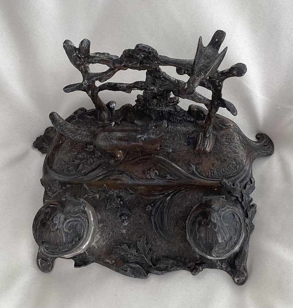 ENCRIER DOUBLE sign� BROSSY  �Le Corbeau et le Renard�  62 Moli�res (82)