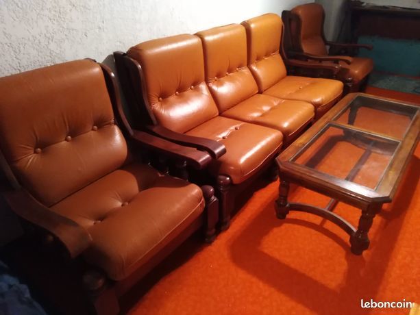 Ensemble Canap� cuir + 2 fauteuils + table basse 300 Hossegor (40)