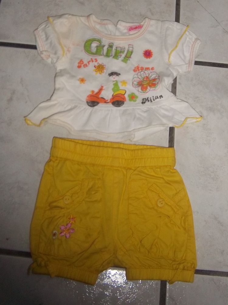 Ensemble jaune culotte short b�b� 3 mois 1 Colombier-Fontaine (25)