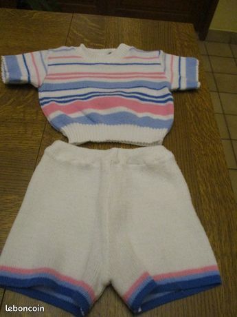 Ensemble 6 mois blanc raye rose et bleu 0 M�rignies (59)