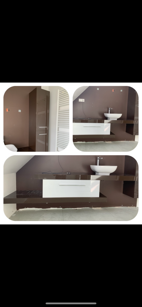 Ensemble salle de bain laqu�e chocolat et blanc 250 Estaires (59)