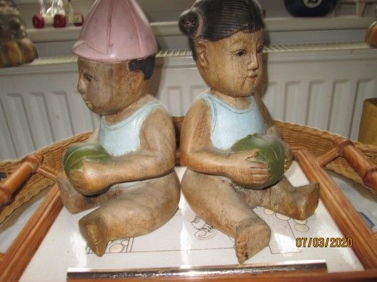 Ensemble Statues Bois Massif Polychrome / Fille et Gar�on 350 Aire-sur-la-Lys (62)
