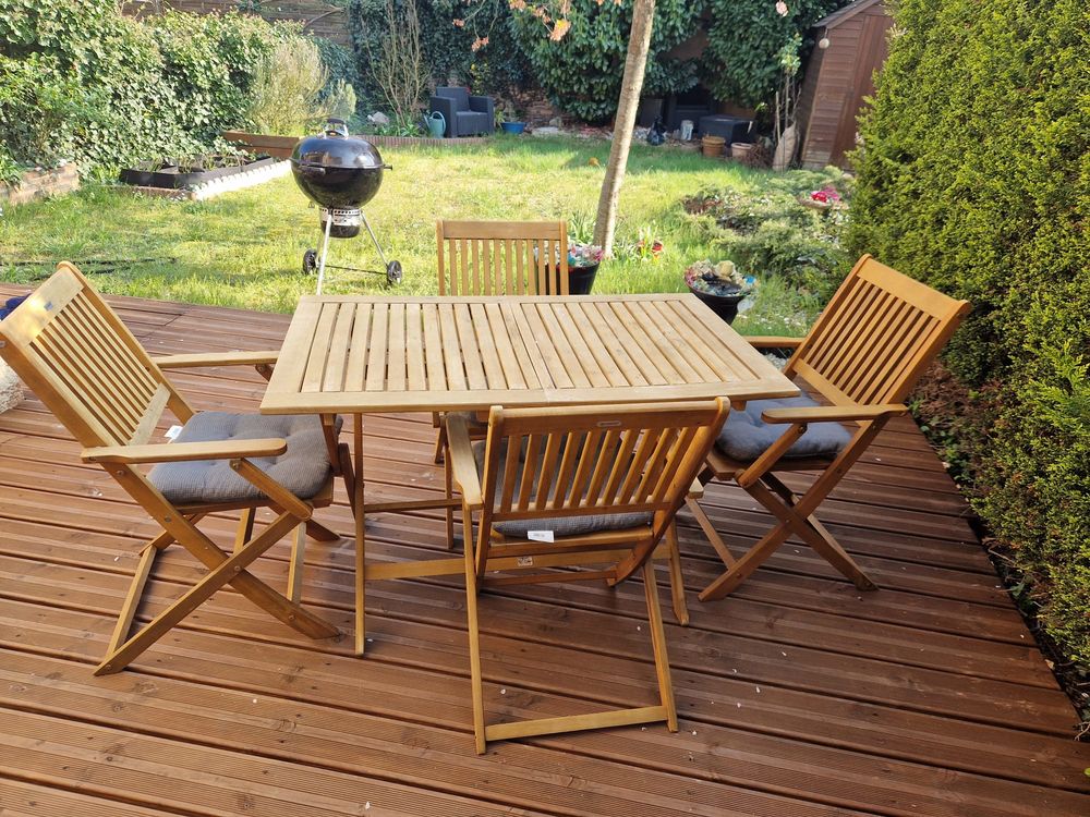 Ensemble table jardin en bois d'acacia avec 4 chaises 120 �ragny (95)