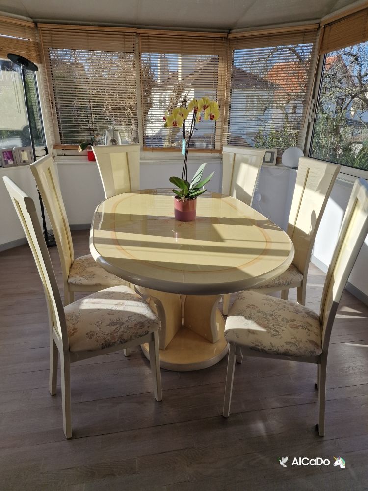 Ensemble table salle � manger (ovale), avec rallonge, 6 � 8 personnes. Beige. Avec 6 chaises assorties. En bon �tat 50 Gagny (93)