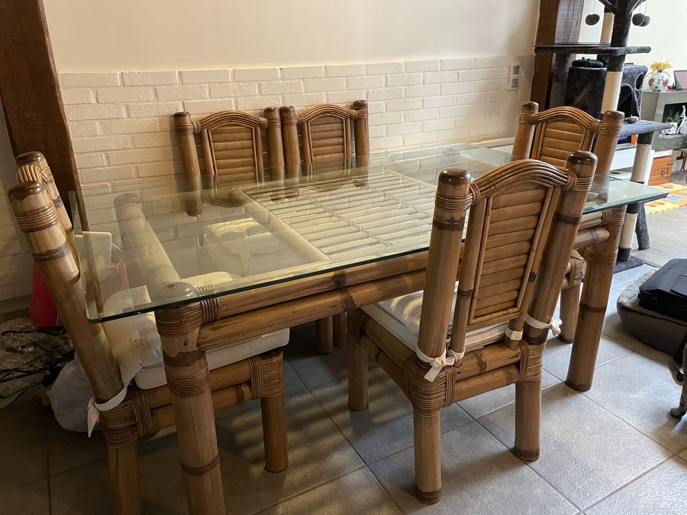 Ensemble table verre/ bambou + chaises bambou 6 personnes  0 Melun (77)