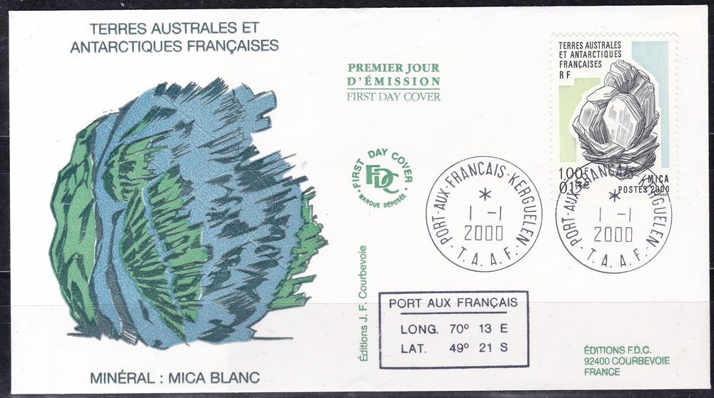Enveloppe Premier jour FRANCE-T.A.A.F-F.D.C 2000 Minéral - M 2 Lyon 4 (69)