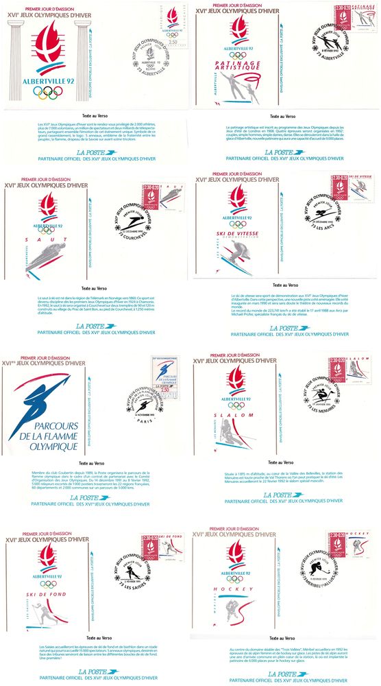 Lot de 18 enveloppes et cartes postales J.O d'hiver � Albert 15 N�ris-les-Bains (03)