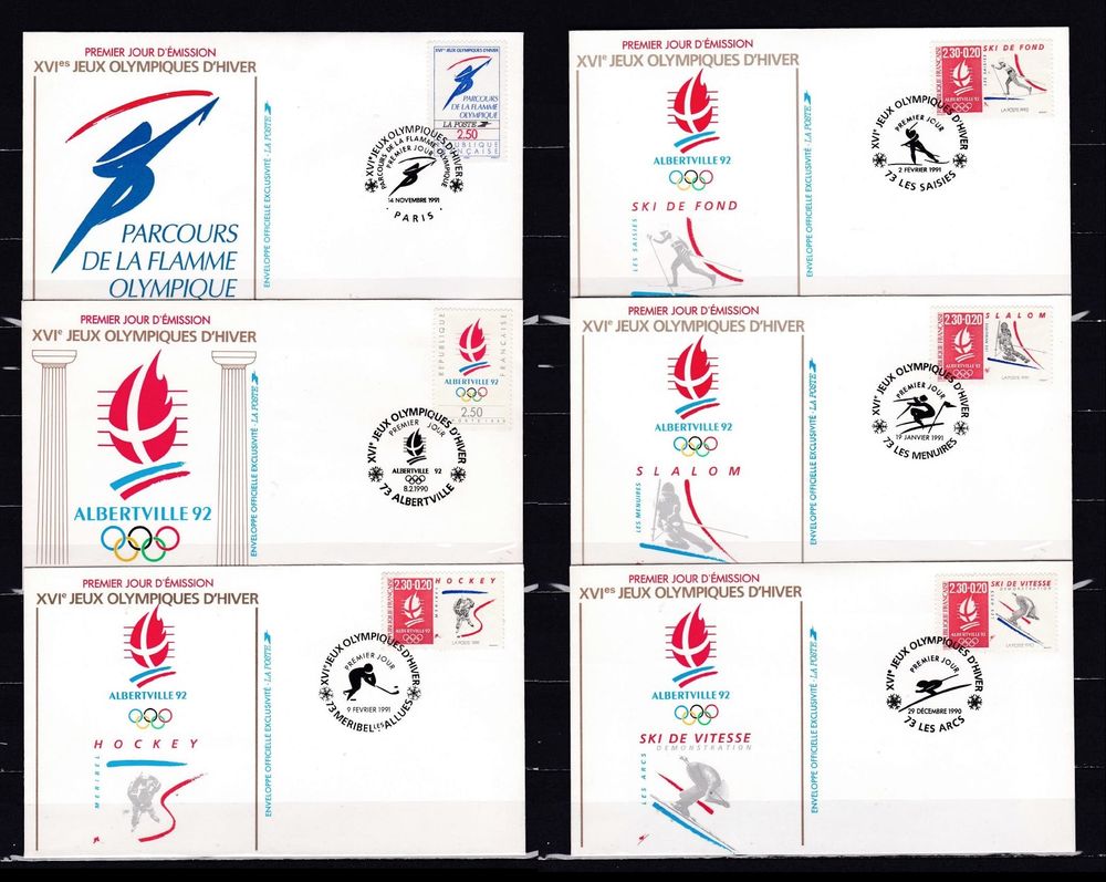 12 Enveloppes 1er jour JO d'ALBERTVILLE 1992 15 Les �glisottes-et-Chalaures (33)