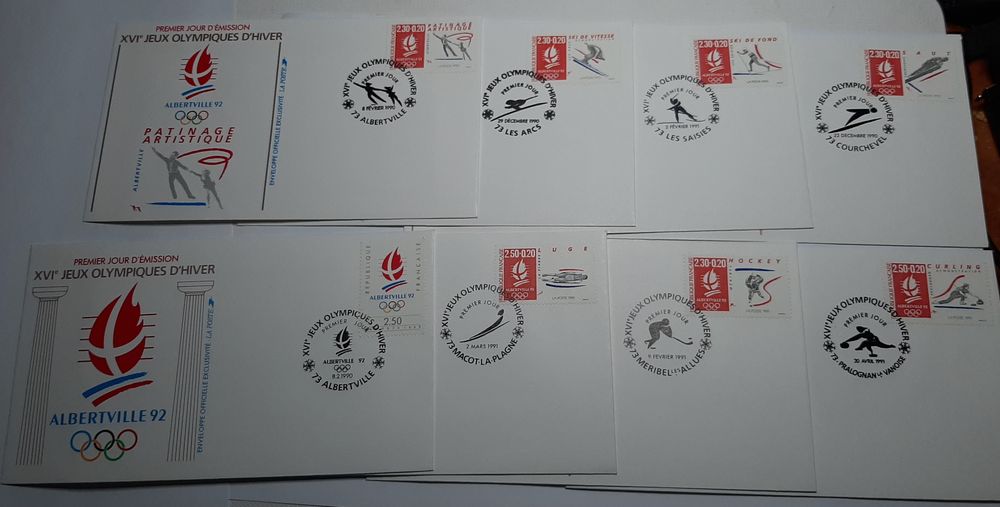 Lot de 8 enveloppes 1er Jour disciplines JO d'Alberville 92 8 Lalinde (24)