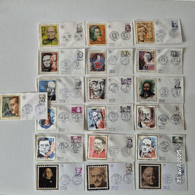 Lot de 19 enveloppes premier jour, philat�lie, personnages c 25 Saumur (49)