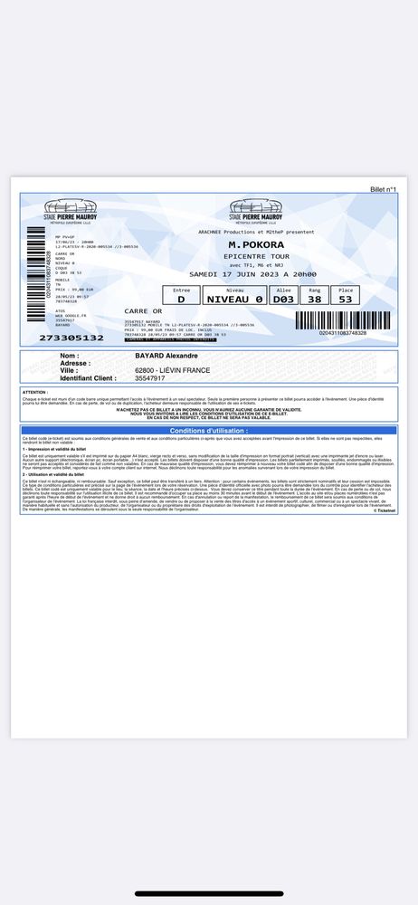 �picentre tour Pokora carre Or 100 Villeneuve-d'Ascq (59)