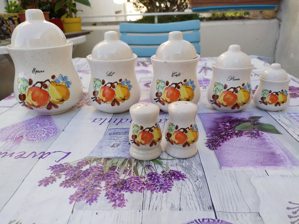 Pot �pices ancienne fa�ence + poivri�re et sali�re vintage 45 Fontenay-sous-Bois (94)