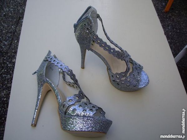 Escarpins Gris Argent�s crois�s � talons 13 cm pt 38-neufs 15 Bouxwiller (67)