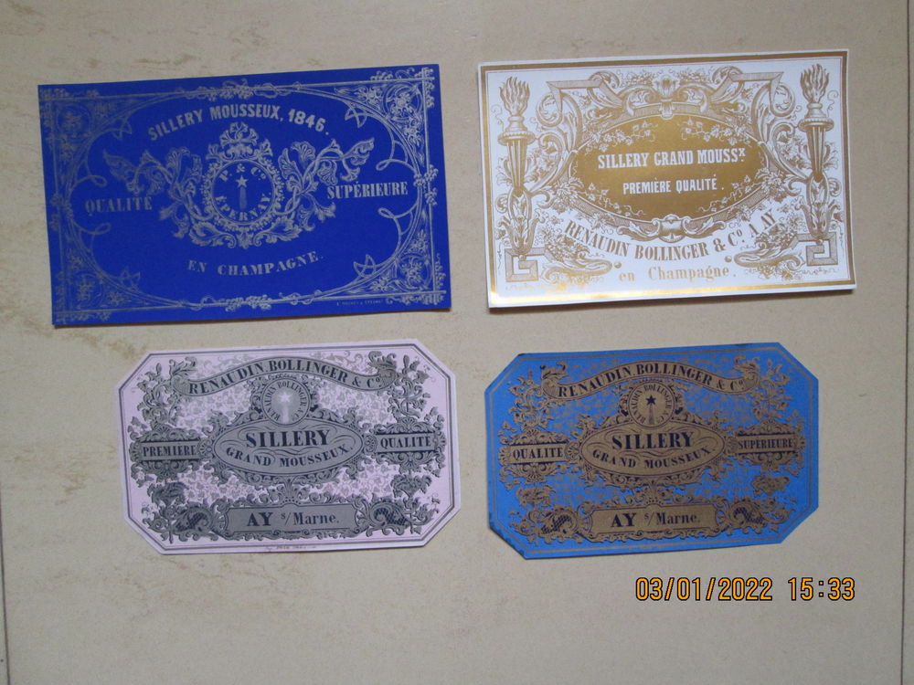 �tiquettes pour bouteilles de champagne BOLLINGER 20 �pernay (51)