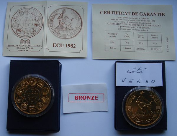 Ecu europ�en en Bronze florentin de 1982 _ Comme neuf 17 La Rochelle (17)