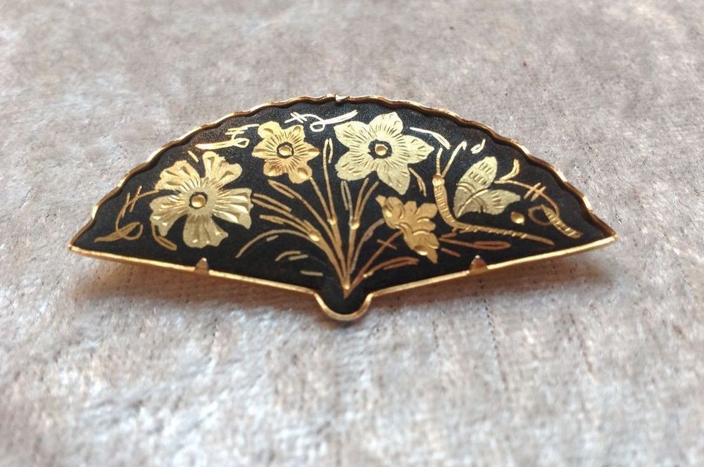 �VENTAIL BROCHE DAMASC�NE TOL�DE FLEURS PAPILLON Envoi Possi 15 Tr�gunc (29)