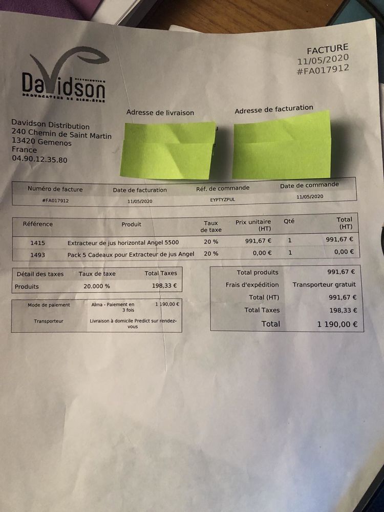 EXTRACTEUR DE JUS ANGEL AYANT TRES PEU SERVI,  AVEC FACTURE
0 Saint-Pierre-de-C�le (24)