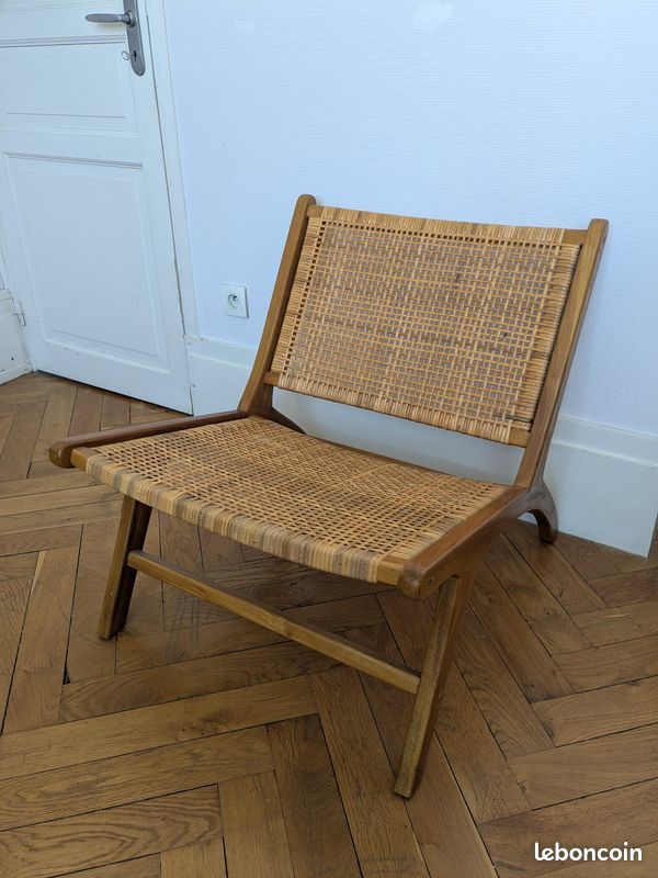 Fauteuil en bois teck massif et cannage en rotin naturel 100 Lyon 2 (69)
