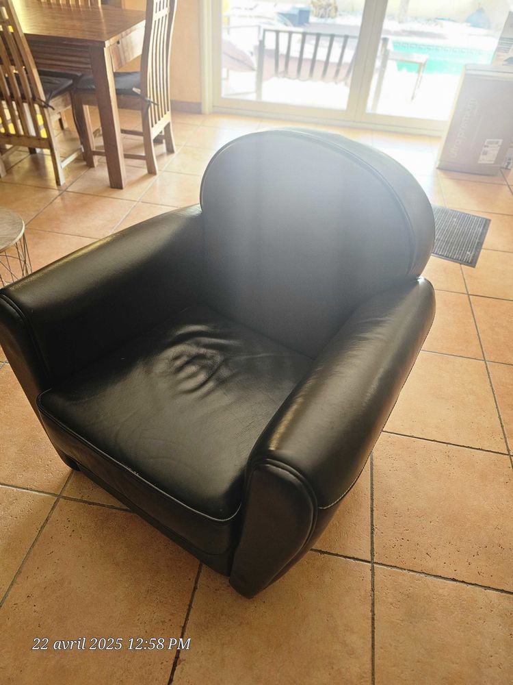 Fauteuil club cuir noir marque cuir center 300 Calvisson (30)