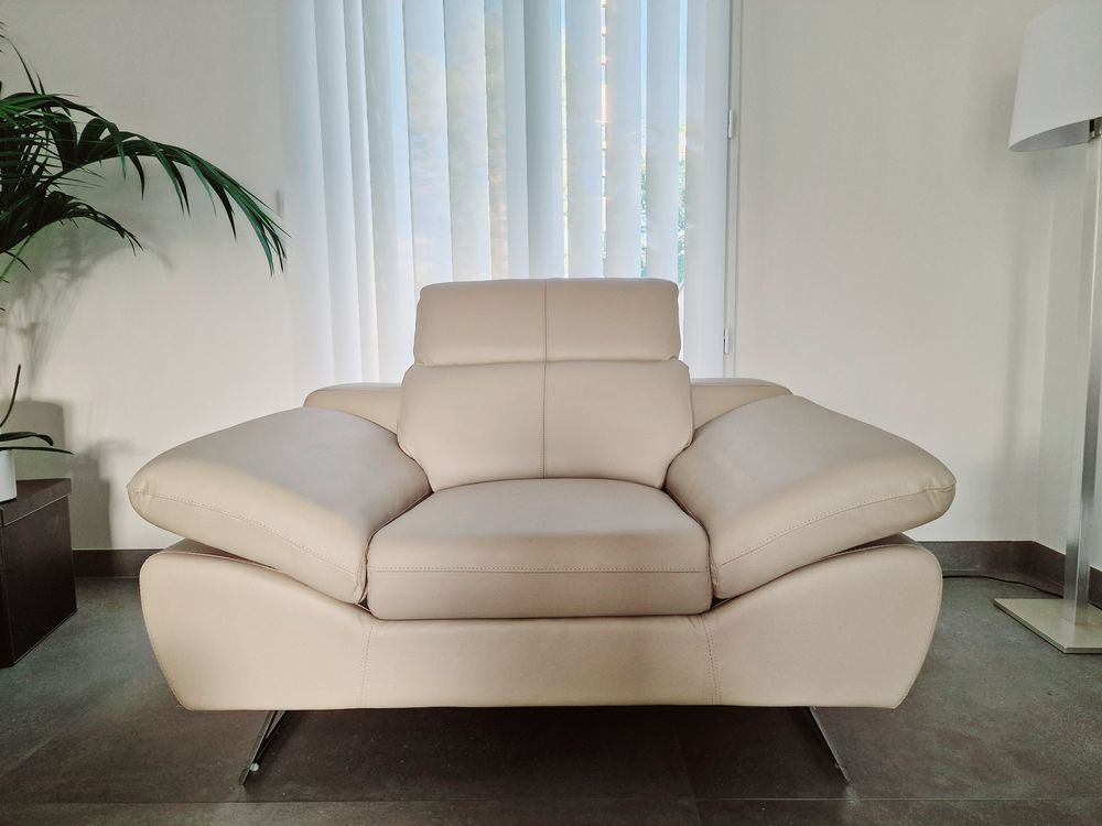 FAUTEUIL CUIR BEIGE 140 Parmain (95)