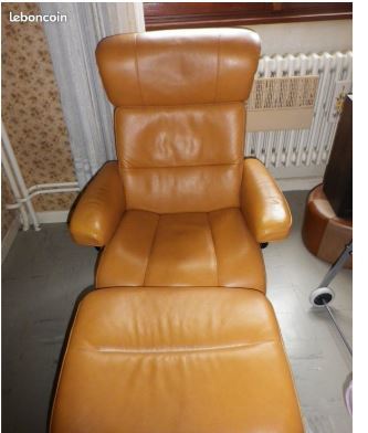 Fauteuil en cuir marron inclinable 90 Metz (57)