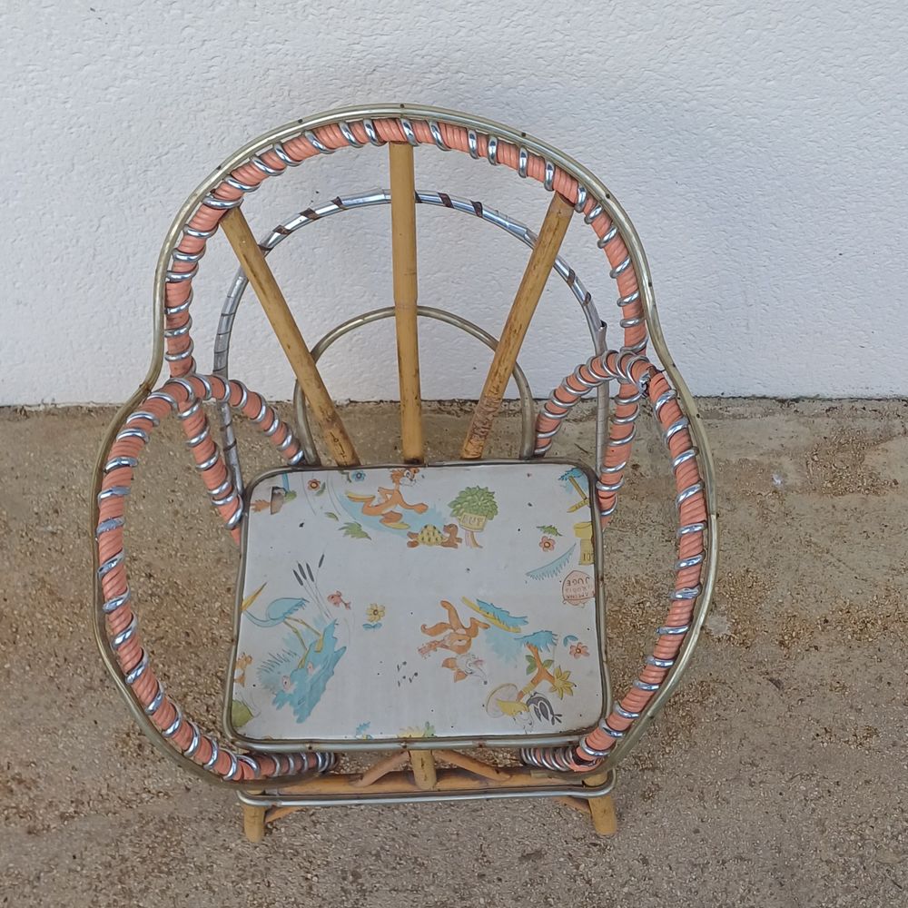 Fauteuil enfant rotin et fer vintage 30 Rethel (08)