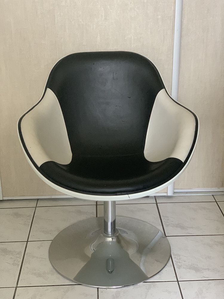 Fauteuil Pivotant noir /blanc Simili Cuir pied inox 70 Monts (37)