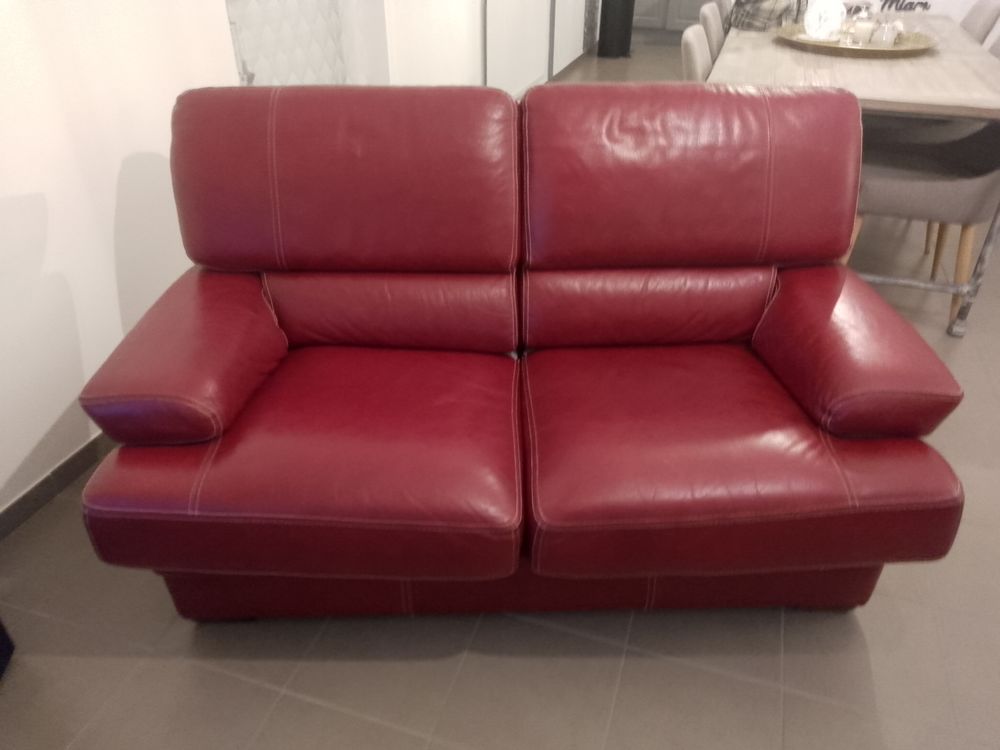 Fauteuil 2 places en cuir bordeaux occasion bon �tat g�n�ral 40 Libercourt (62)