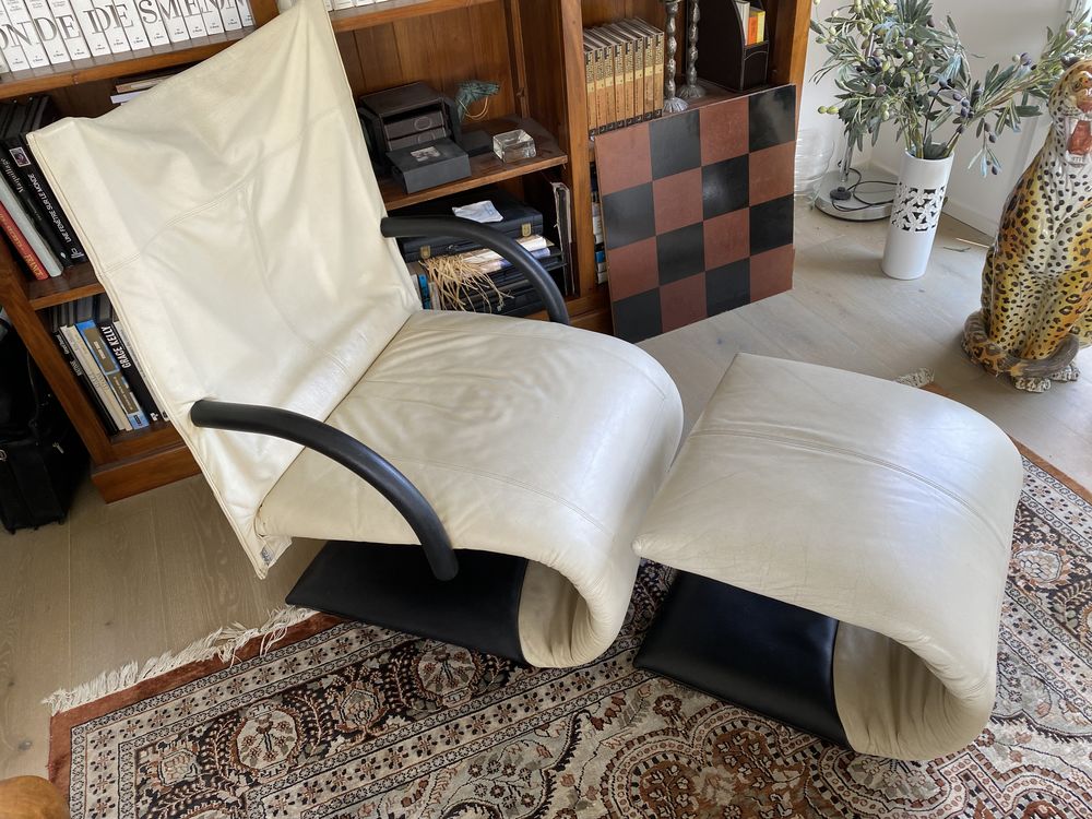 Fauteuil + repose-pieds  ZEN  cuir drap� blanc Ligne Roset 400 Paris 13 (75)
