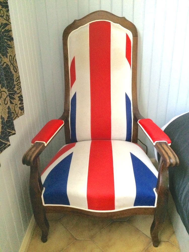 2 Fauteuils anglais recouverts drapeaux anglais. shabby chic 150 Orange (84)