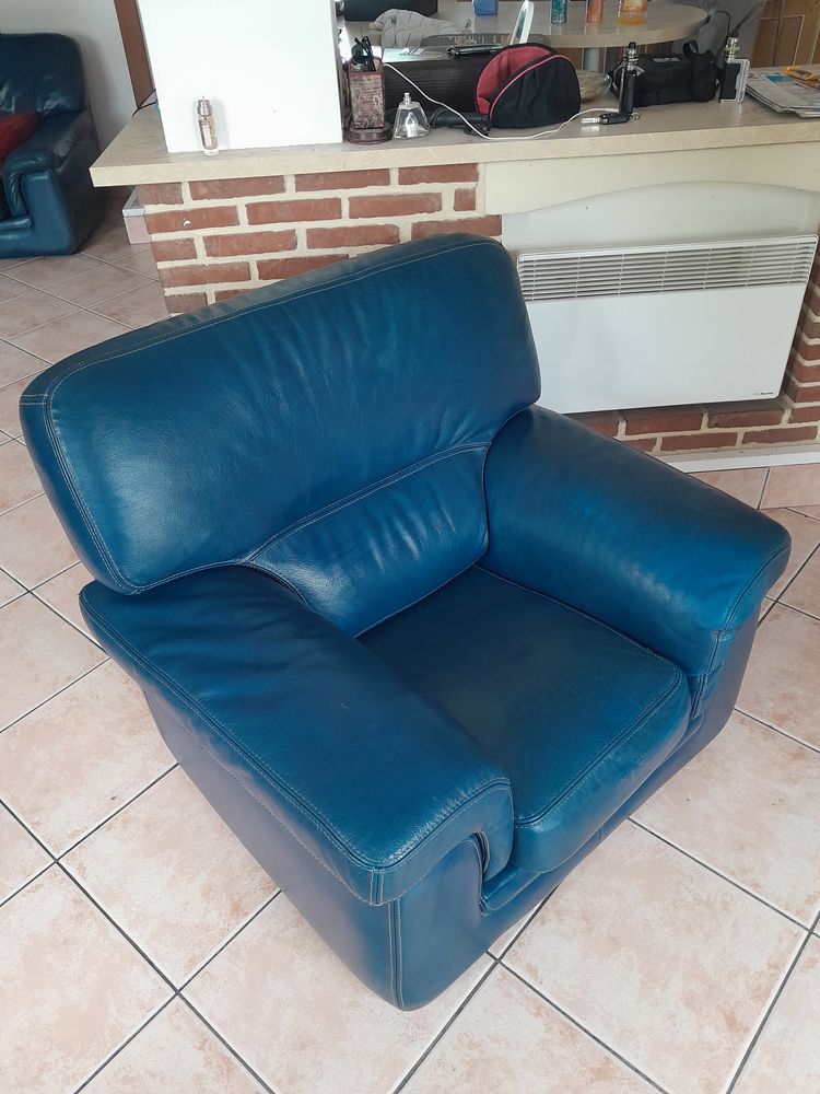 2 fauteuils cuir bleu tr�s bon �tat 100 Hazebrouck (59)