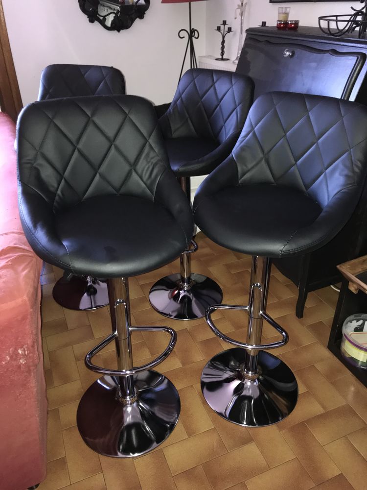 4 fauteuils haut pivotant semili cuir noir 150 Calvi (20)