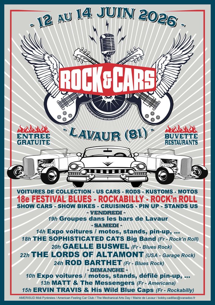 Festival  ROCK'&'CARS &agrave; Lavaur (81) du 12 au 14 juin 2026
0 Lavaur (81)