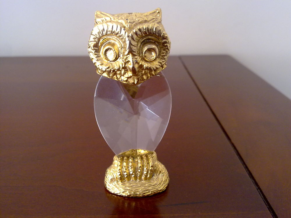 Figurine chouette m�tal dor� et verre 15 Clichy (92)