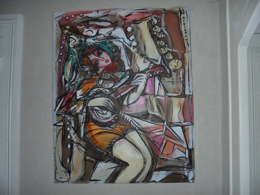 FILLE A LA MANDOLINE PEINTURE SUR TOILE DU PEINTRE HRASARKO 90 Montbazon (37)