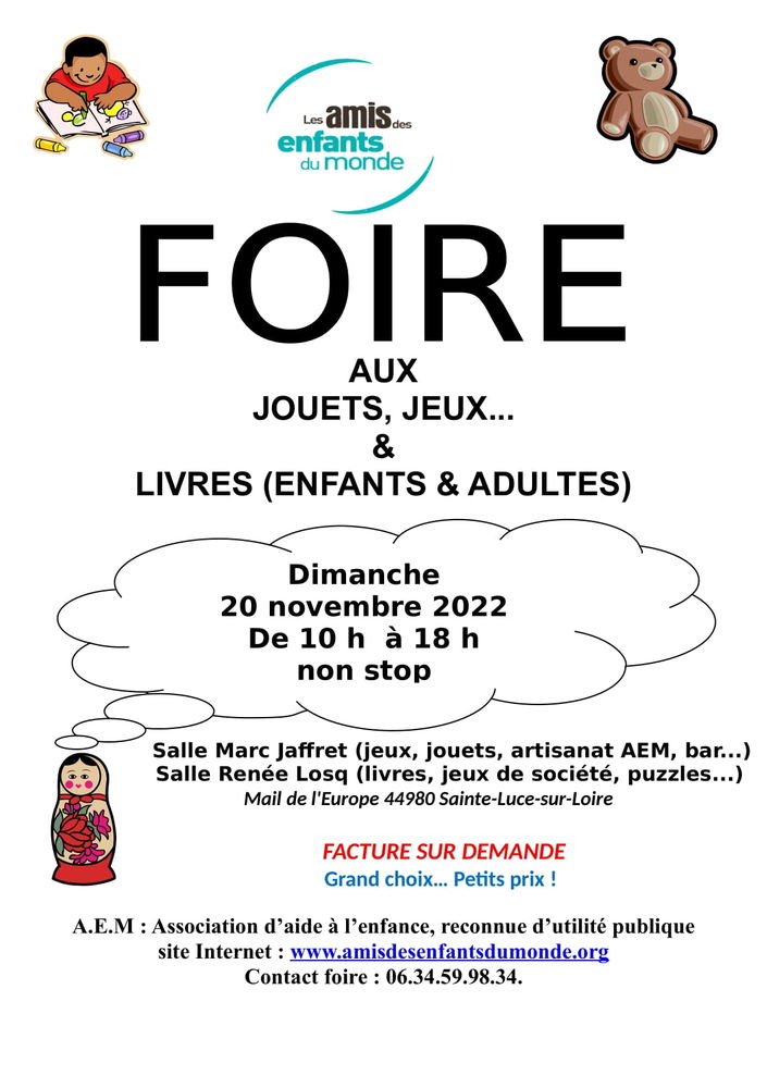 Foire aux Jouets, Jeux, Livres (enfants/ados/adultes)... 0 Sainte-Luce-sur-Loire (44)