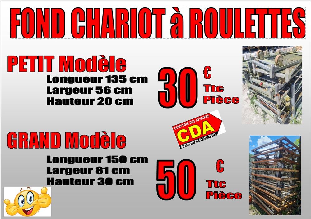 FOND de CHARIOT � roulettes 2 mod�les Petits ou grands -MANUTENTION ou JARDIN 30 Saint-Porquier (82)