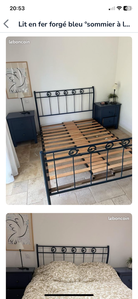 Lit fer forg� bleu + sommier 70 Crillon-le-Brave (84)