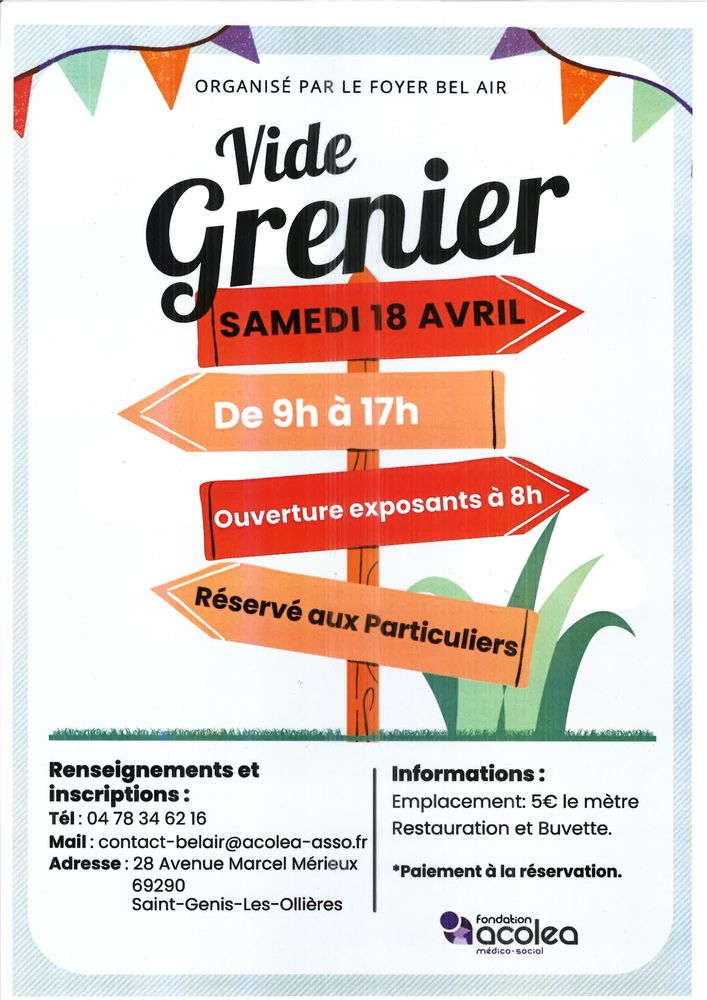 Le Foyer Bel Air organise un vide grenier ouvert &agrave; tous 0 Saint-Genis-les-Olli�res (69)
