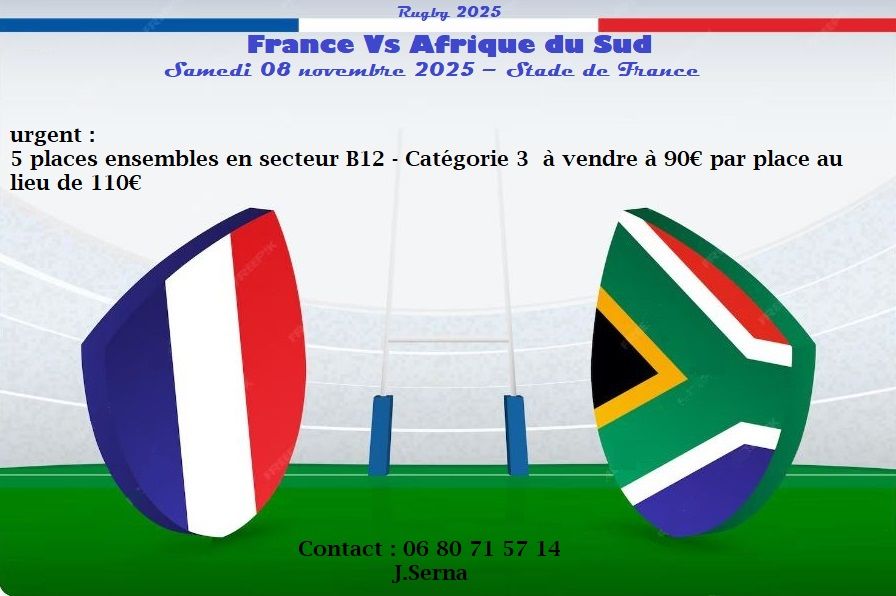 France Vs Afrique du Sud ? Samedi 08 novembre 2025. 0 Boulogne-Billancourt (92)