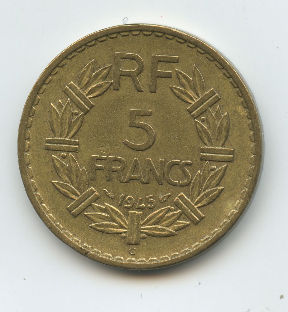 FRANCE- 5 FRANCS LAVRILLIER 1945- TB/TTB 15 Nîmes (30)