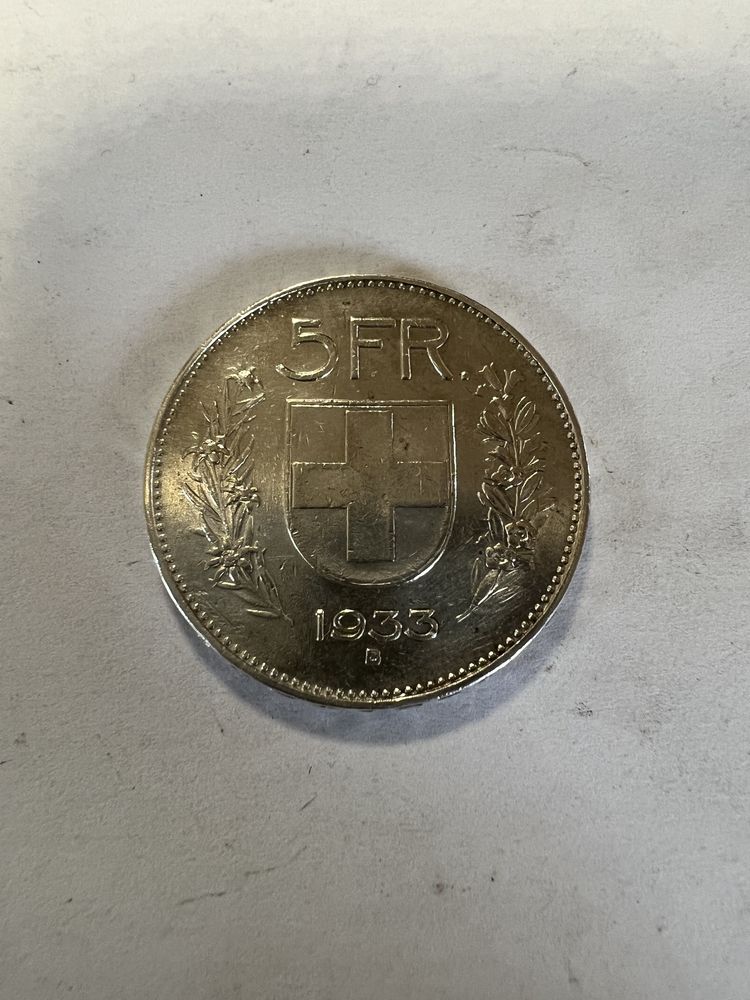 5 Francs 1933 Suisse Berger des Alpes, Bouclier Suisse Berne 10 Pierrelaye (95)